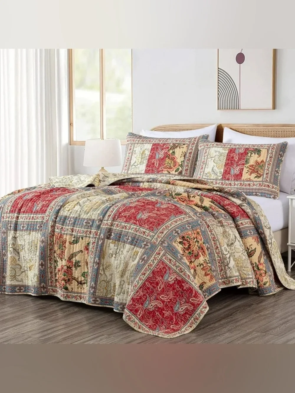 Patchwork Floral Queen 3 piece Quilted 100% cotton reversible